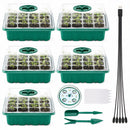 Semillero Germinador con Luz LED USB 12 Celdas (5 Bandejas). con Cúpula de Humedad Invernadero Portátil para Huerto Casero y Vivero. Color Verde