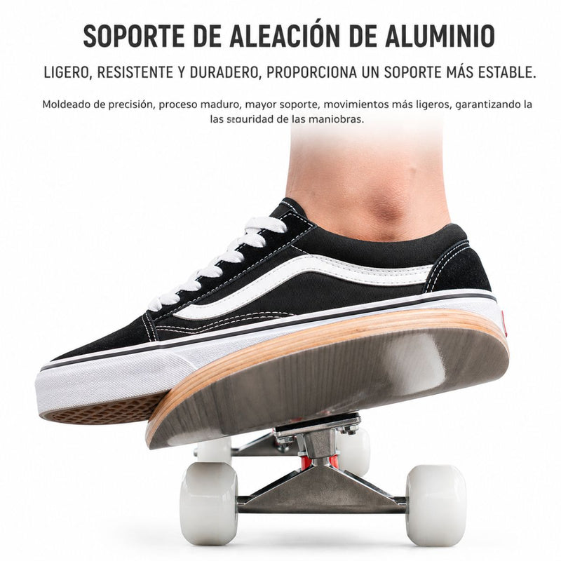 Patineta Skateboard Completa 31” Maple/Arce AAAA ABEC-7 con Ruedas PU 95A y Base Aluminio Skate Pro. Diseño Estampado Hojas Verdes