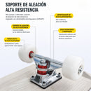 Patineta Skateboard Completa 31” Maple/Arce AAAA ABEC-7 con Ruedas PU 95A y Base Aluminio Skate Pro. Diseño Estampado Hojas Verdes