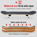 Patineta Skateboard Profesional 31” 7 Capas Maple 5A con Ruedas 95A y Base Aluminio para Niños y Adultos