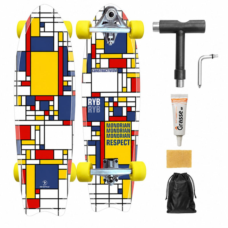 Patineta Surf Skate 32” Longboard Cruiser Tipo Surfboard Maple 7 Capas con Ruedas 65x43mm NT-CX7 Diseño Rubik + Accesorios
