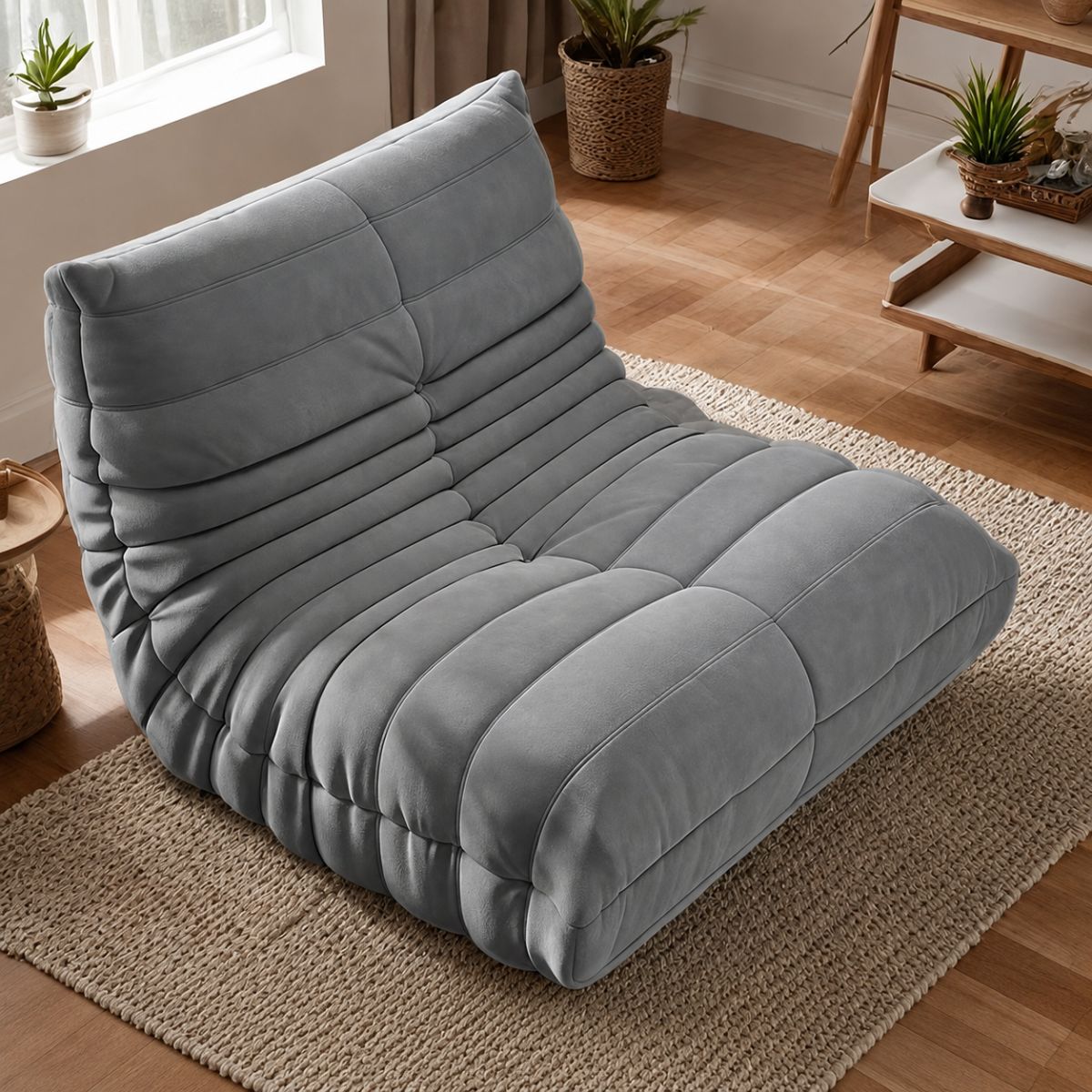 Sofá Oruga de Espuma Alta Densidad. Sillón Ergonómico Tipo Lounge para Sala Recámara Apartamento Estilo Minimalista (80x93x70cm). Color Gris Empacado al Vacío