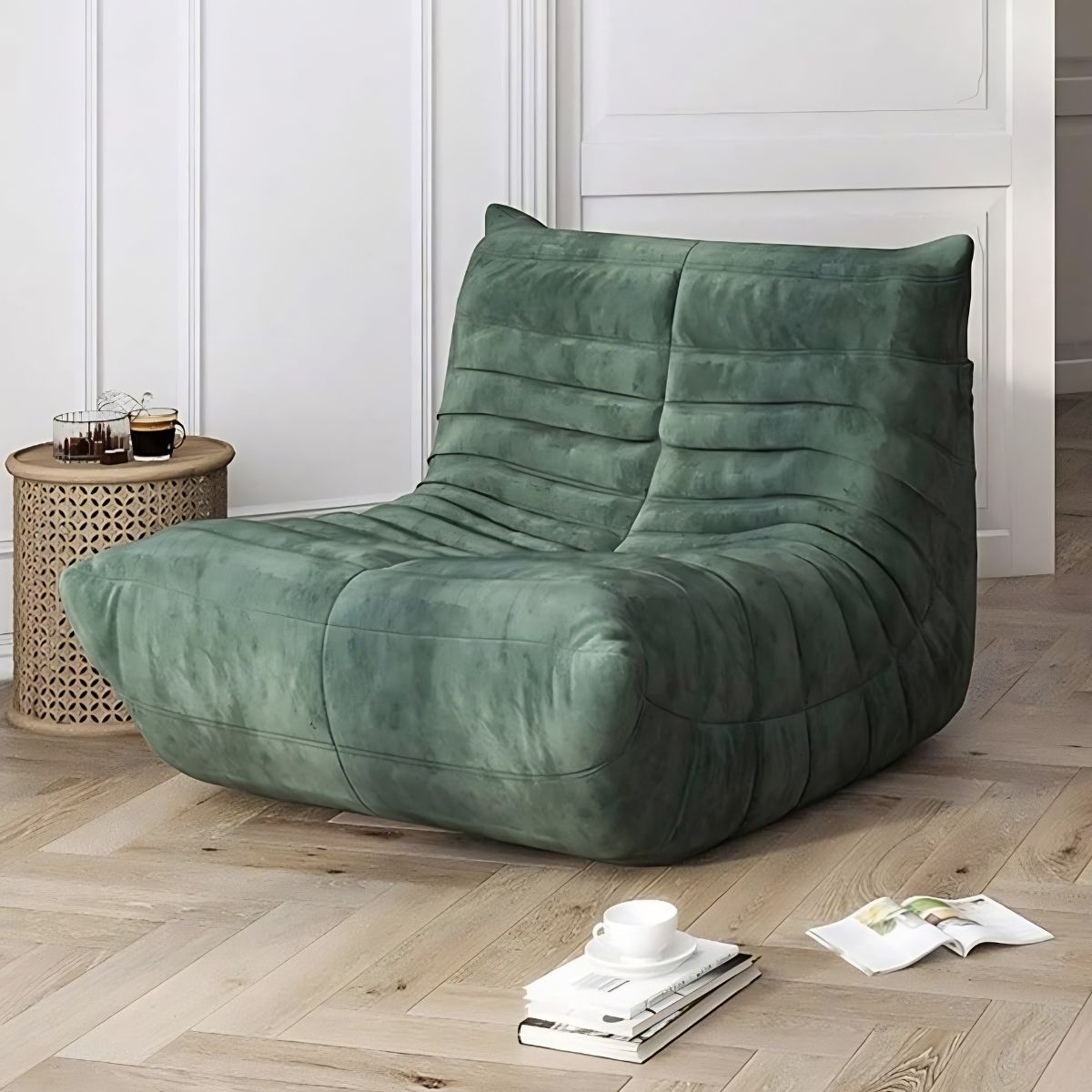 Sofá Oruga de Espuma Alta Densidad. Sillón Ergonómico Tipo Lounge para Sala Recámara Apartamento Estilo Minimalista (80x93x70cm). Color Verde Empacado al Vacío