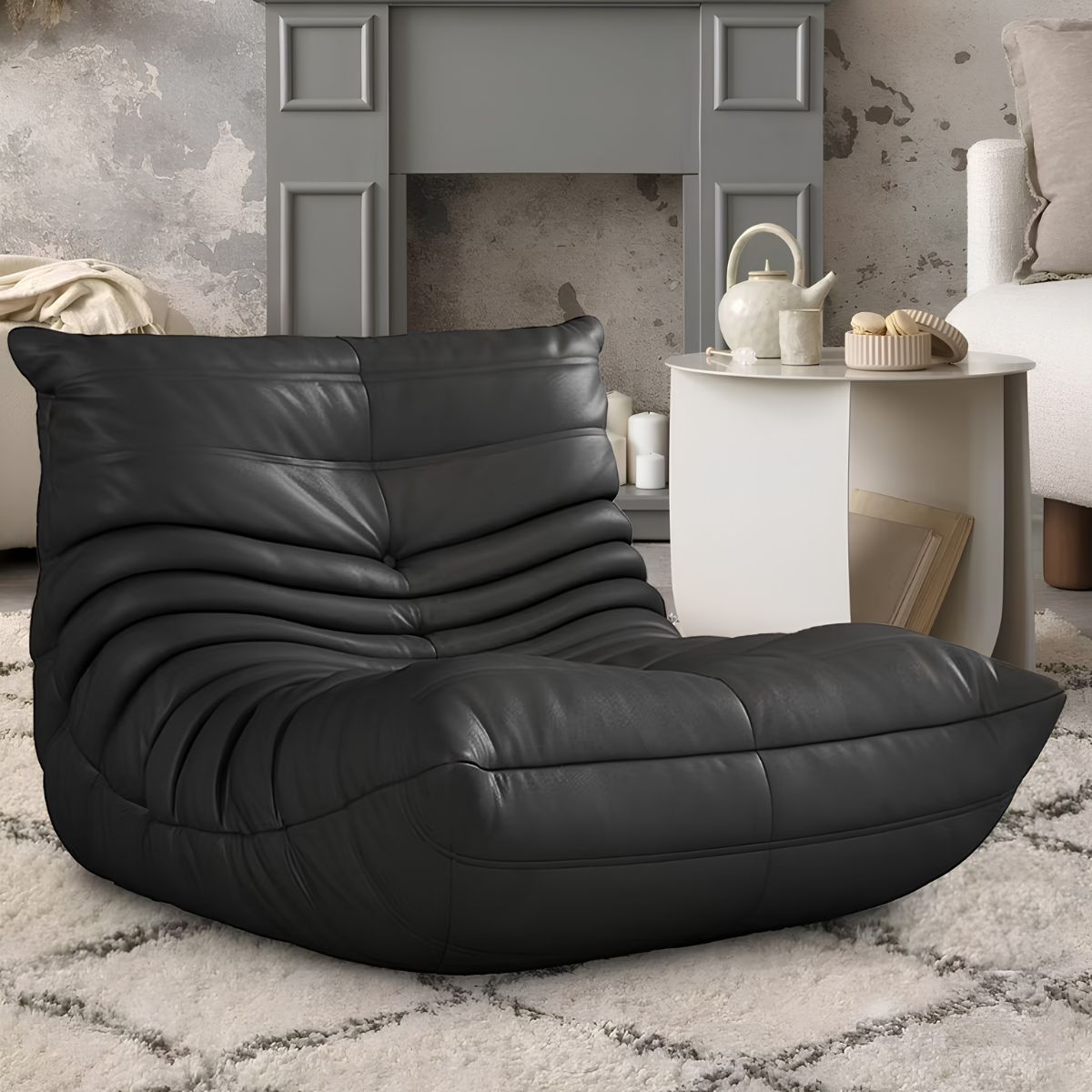 Sofá Oruga de Espuma Alta Densidad. Sillón Ergonómico Tipo Lounge para Sala Recámara Apartamento Estilo Minimalista (80x93x70cm). Color Negro Empacado al Vacío