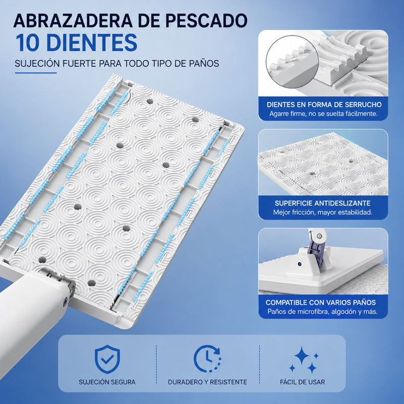 Trapeador Clip Mop Plano Electrostático. Mop Flexible Para Piso y Paredes Atrapa Polvo Pelo Mascota Limpia Vidrio y Debajo de Muebles (125x25cm)