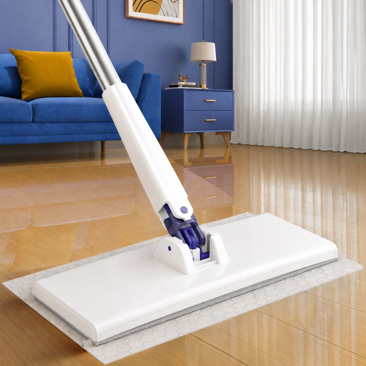 Trapeador Clip Mop Plano Electrostático. Mop Flexible Para Piso y Paredes Atrapa Polvo Pelo Mascota Limpia Vidrio y Debajo de Muebles (125x25cm)