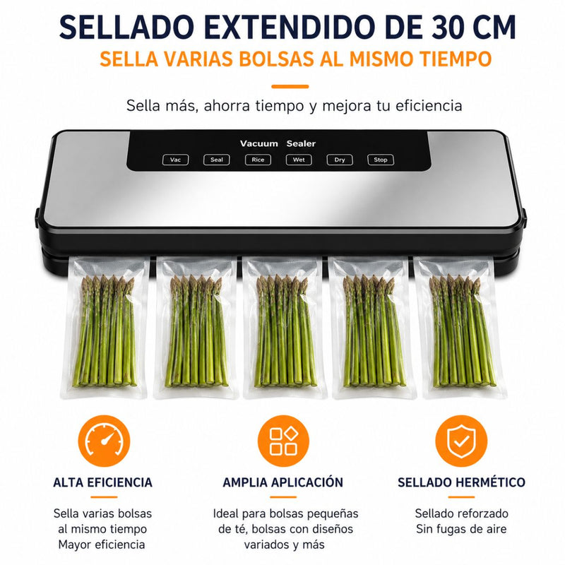 Selladora al Vacío con Esterilización UV para Alimentos 65KPA. Empacadora Hermética con Función Externa y Panel Táctil (35x11x5.5cm). Incluye 10 Bolsas.