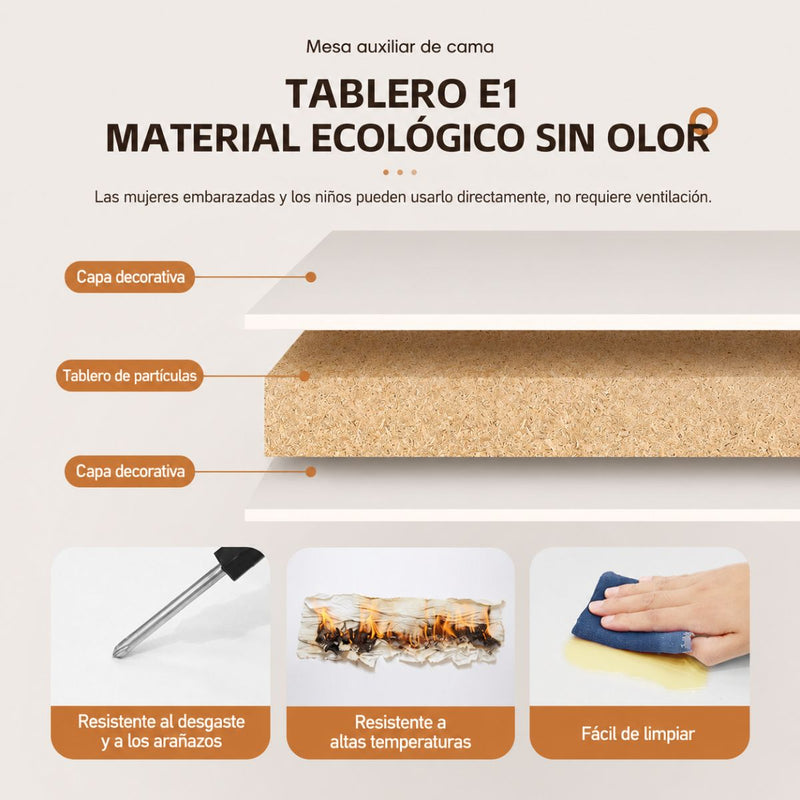 Mesa Auxiliar Plegable para Cama, Sofá y Laptop con Ruedas. Mesita Multifuncional con Altura Ajustable. Blanca (40+20x40cm)