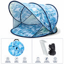 Carpa de Playa Pop Up Automática con Ventana y Protecciòn UV 40+. Tienda toldo playero Estampado hojas azules (130x130x100 cm)