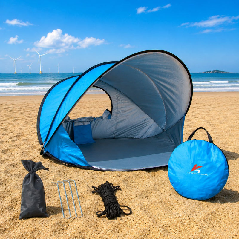 Carpa playera pop up automática con tapete antihumedad, ventana lateral y protección UV40+. Azul. Tolda Color Azul (130x130x105cm)