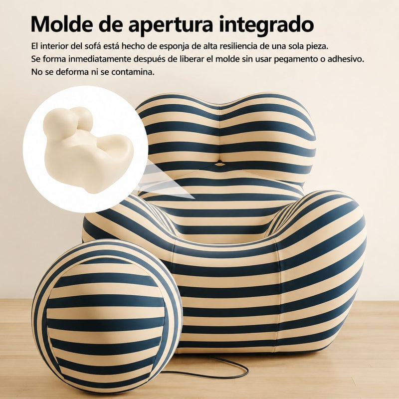Sillón Ergonómico Moderno con Puff Redondo Sofá Lounge de Espuma Alta Densidad. Empacado al Vacío (102x118x90cm) Color Negro y Beige.