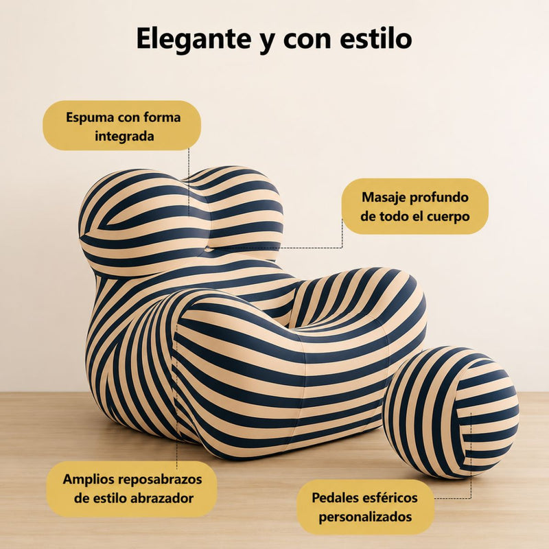 Sillón Ergonómico Moderno con Puff Redondo Sofá Lounge de Espuma Alta Densidad. Empacado al Vacío (102x118x90cm) Color Negro y Beige.