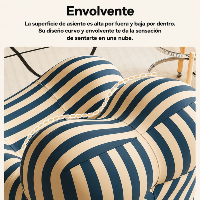 Sillón Ergonómico Moderno con Puff Redondo Sofá Lounge de Espuma Alta Densidad. Empacado al Vacío (102x118x90cm) Color Negro y Beige.