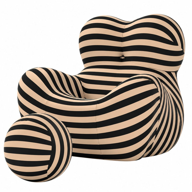 Sillón Ergonómico Moderno con Puff Redondo Sofá Lounge de Espuma Alta Densidad. Empacado al Vacío (102x118x90cm) Color Negro y Beige.