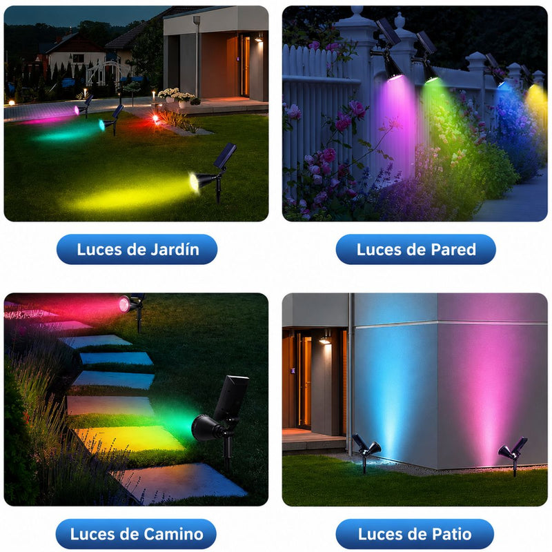 Foco Lampara Solar para césped o pared 18LED RGB. Lampara negra Con Panel Sol Integrado. Reflector Solar Para Jardín. Ilumina hasta 7 metros.