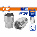 Socket hexagonal 1/2" Cr-V de 7/16" con tratamiento térmico. Material 50BV30. Dado SAE