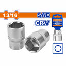 Socket hexagonal 1/2" Cr-V de 13/16" con tratamiento térmico. Material 50BV30. Dado SAE