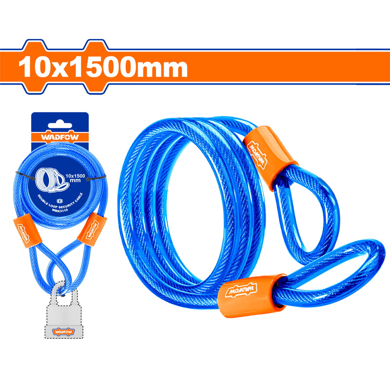 Cable de Seguridad de doble lazo 10x1500mm. Recubierto de PVC trenzado. Ideal para bicicletas.