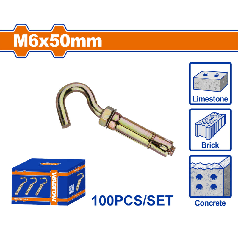 Tacos de Anclaje con Gancho 6x50mm Acabado Zinc Amarillo 100 pzas