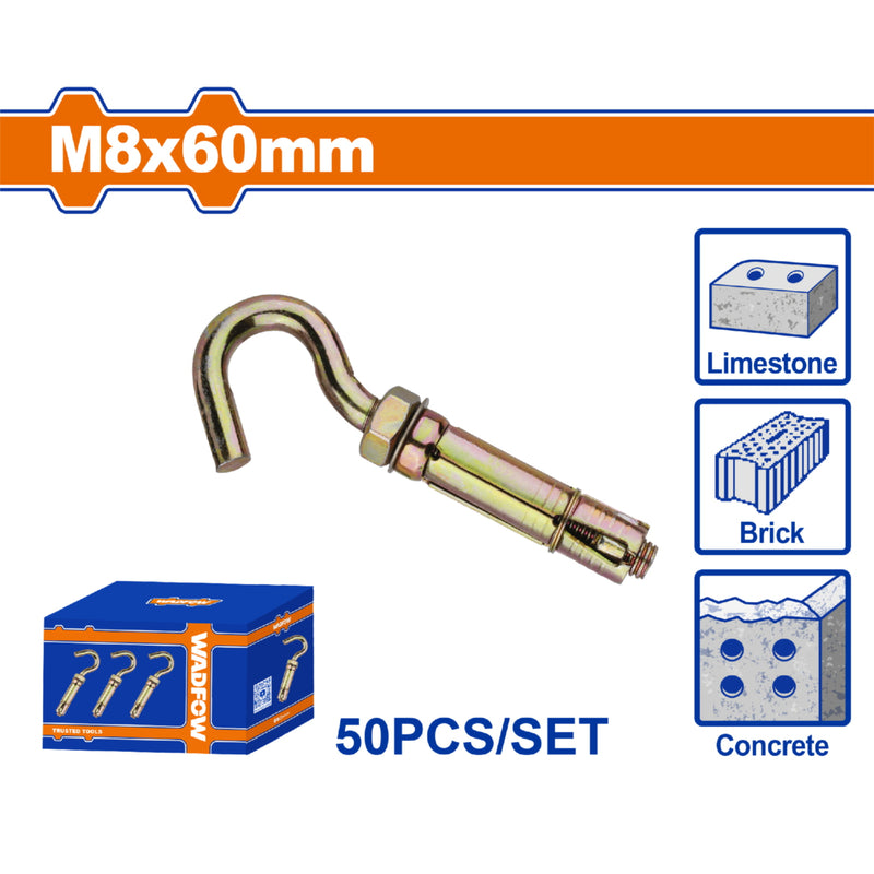 Tacos de Anclaje con Gancho 8x60mm Acabado Zinc Amarillo 50 pzas