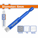 Broca diamantada Hexagonal 1/4" (6mm) Vástago 1/4" Ideal para azulejo, cerámica, granito, marmol y piedra.