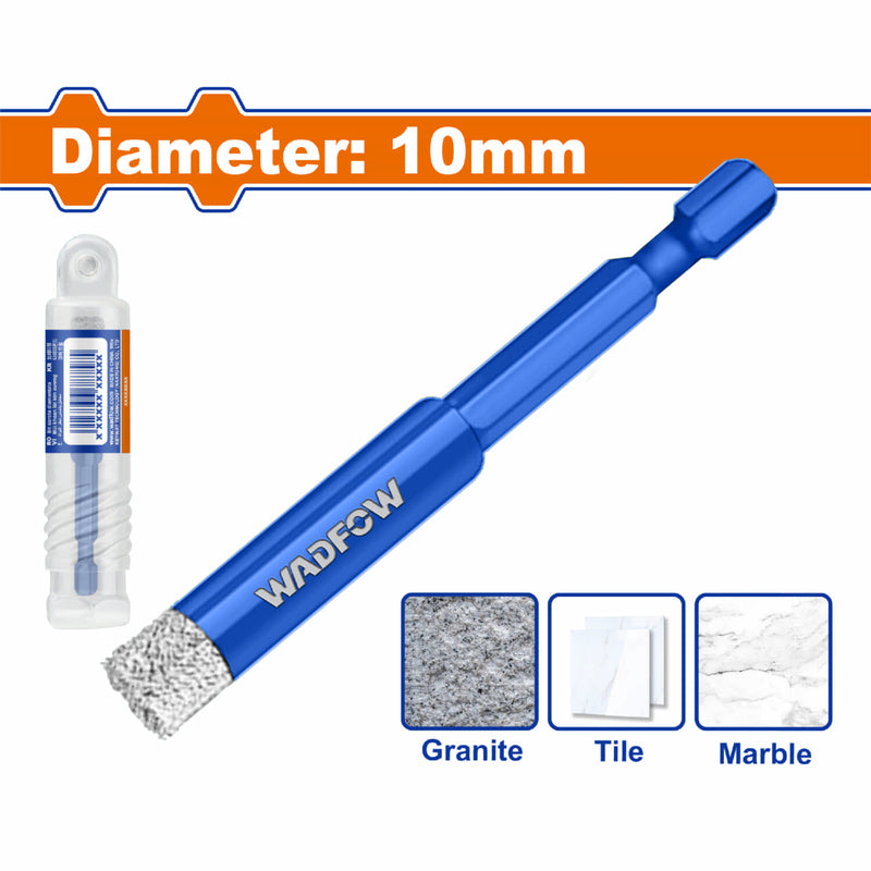 Broca diamantada Hexagonal 3/8" (10mm) Vástago 1/4" Ideal para azulejo, cerámica, granito, marmol y piedra.