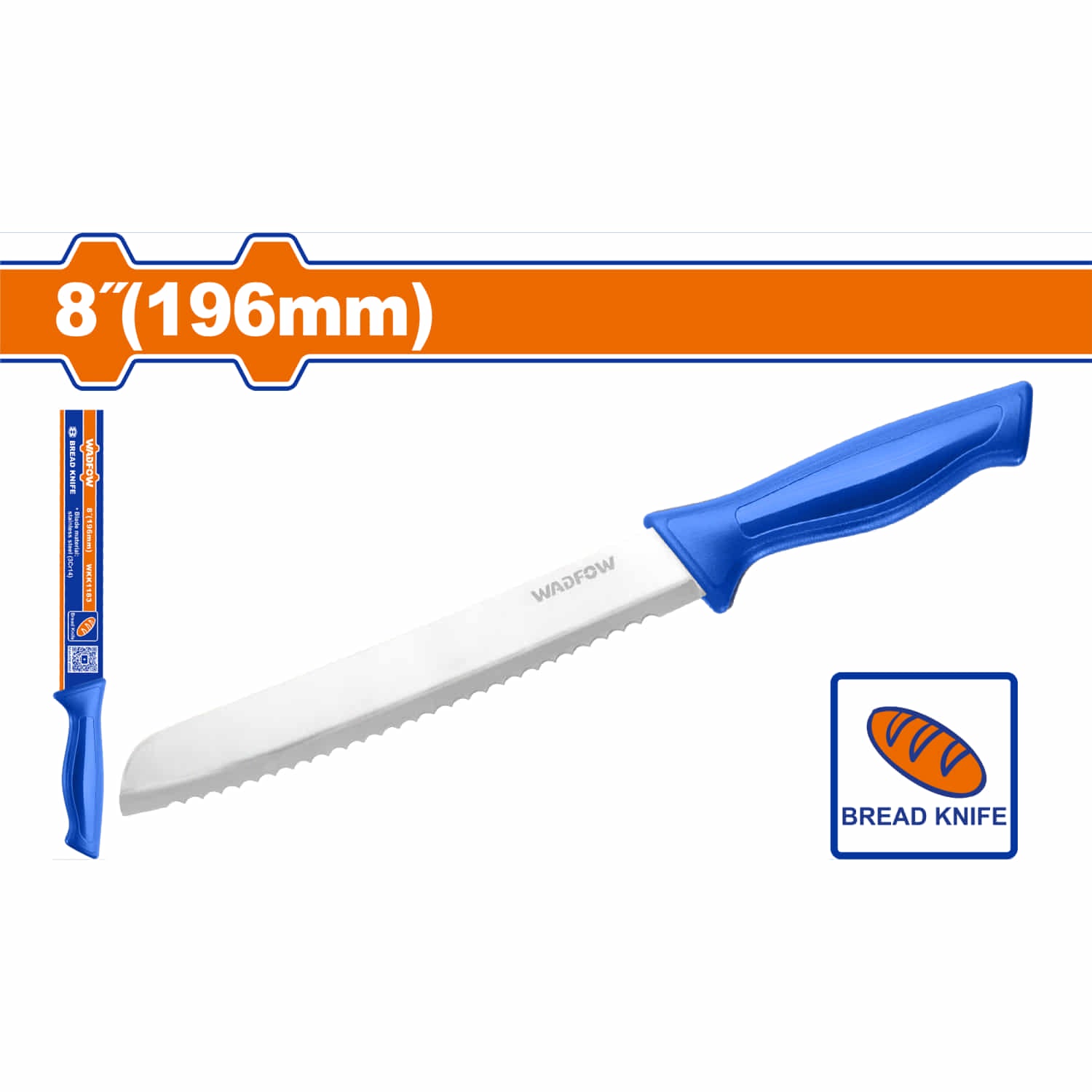 Cuchillo para pan 8" de acero inoxidable. Ideal para rebanar panecillos.