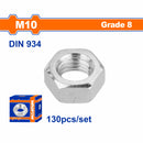 Tuercas Hexagonales Acero al Carbono. M10. Recubrimiento de Zinc. Set 130 pzas.