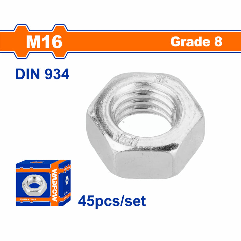 Tuercas Hexagonales Acero al Carbono. M16. Recubrimiento de Zinc. Set 45 pzas.