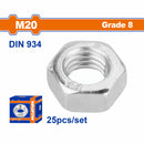 Tuercas Hexagonales Acero al Carbono. M20. Recubrimiento de Zinc. Set 25 pzas.