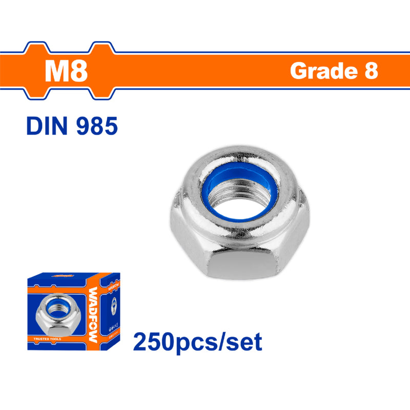 Tuercas de Seguridad Inserto de Nylon. Acero al carbono M8. Galvanizado. 250 pzas.