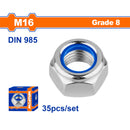 Tuercas de Seguridad Inserto de Nylon. Acero al carbono M16. Galvanizado. 35 pzas.