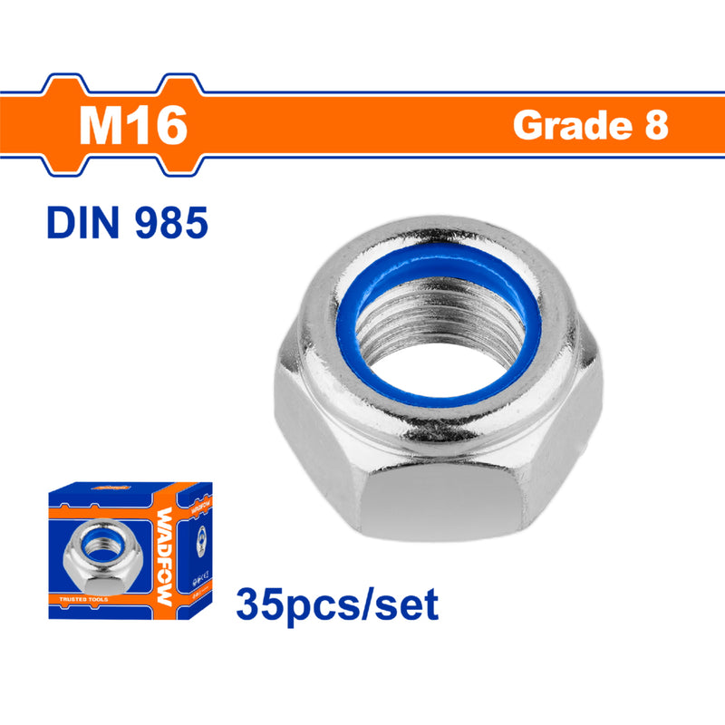 Tuercas de Seguridad Inserto de Nylon. Acero al carbono M16. Galvanizado. 35 pzas.