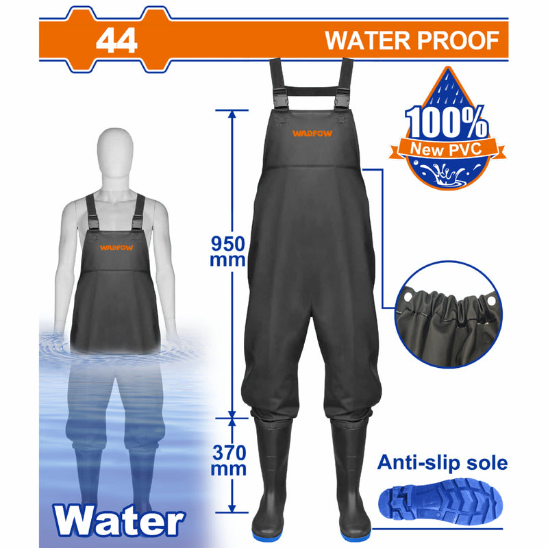 Pantalon de Pesca con botas Talla 44 100% PVC Tirantes Ajustable Impermeable Vadeador Enterizo Wader
