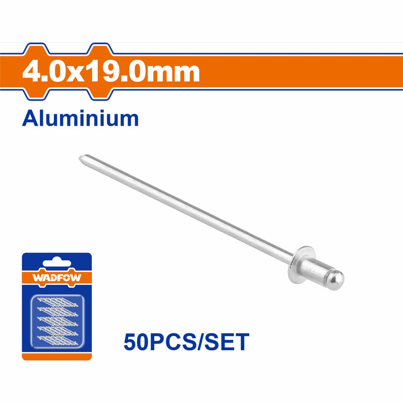 Remache de aluminio y acero al carbono 4.0x19.0mm (50 piezas)