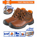 Botas de seguridad de Cuero Talla 45 Punta y Entresuela de Acero. Cierre con cordones. A prueba de agua. Se vende en par.