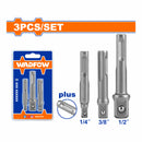 Adaptadores para sockets 1/4", 3/8", 1/2". SDS Plus. Material 50BV30. Set de 3 piezas.