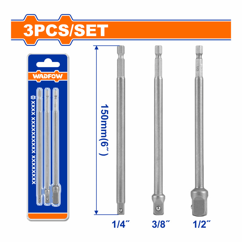 Adaptadores para sockets hexagonal 1/4", 3/8", 1/2". Material 50BV30. Set de 3 piezas.