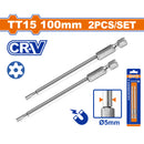 Puntas de Destornillador Torx TT15 100mm díametro 5mm Cr-V Punta magnética. Set de 2 piezas.