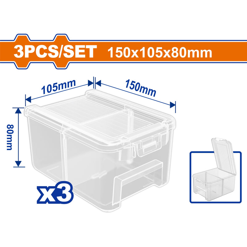 Cajas Organizadoras de Plástico con Compartimientos. 150x105x80mm. Incluye 3 divisiones.