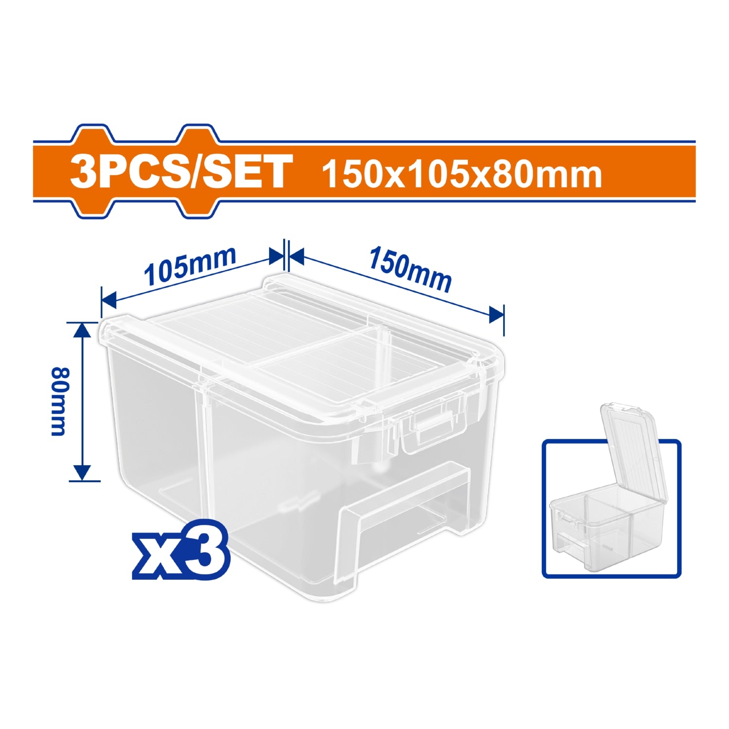 Cajas Organizadoras de Plástico con Compartimientos. 150x105x80mm. Incluye 3 divisiones.