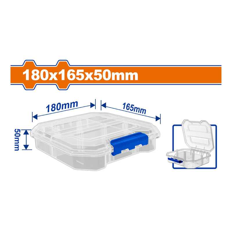 Caja Organizadora de Plástico Tamaño Pequeño. 180x165x50mm. 6 compartimientos. Separador removible.