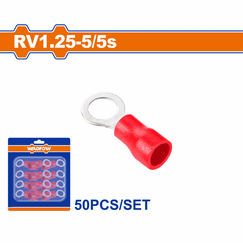Terminales conectores para cables eléctricos RV1.25-5 Set 50 pzas Color Rojo Crimpado eléctrico.