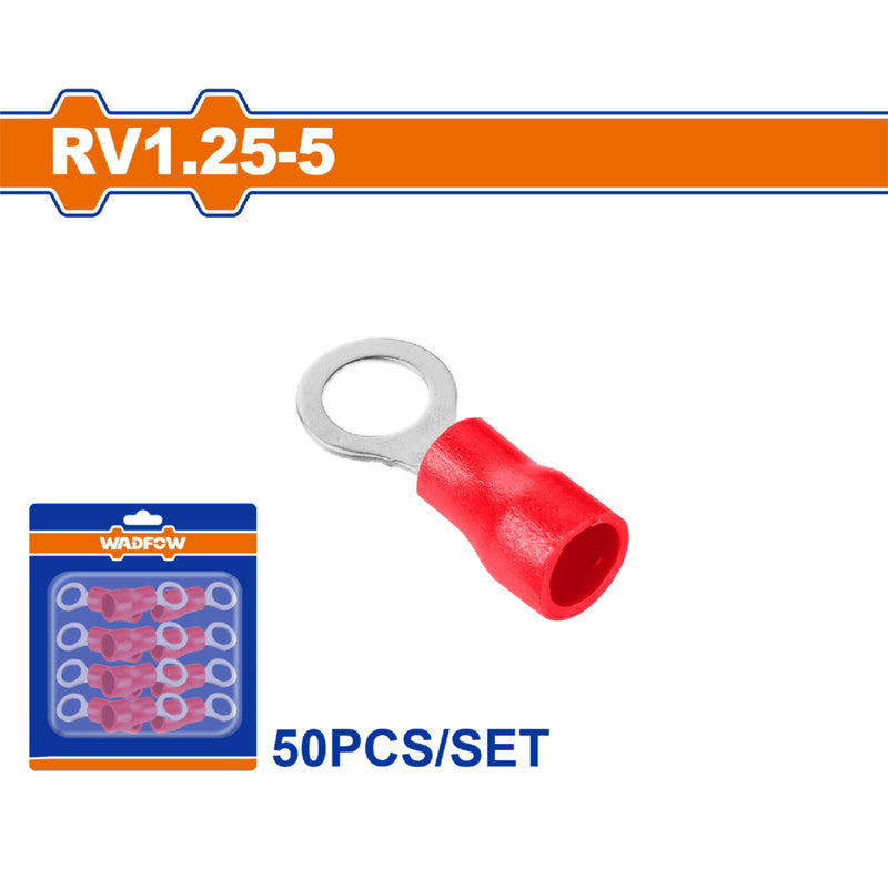 Terminales conectores para cables eléctricos RV1.25-5 Set 50 pzas Color Rojo Crimpado eléctrico.