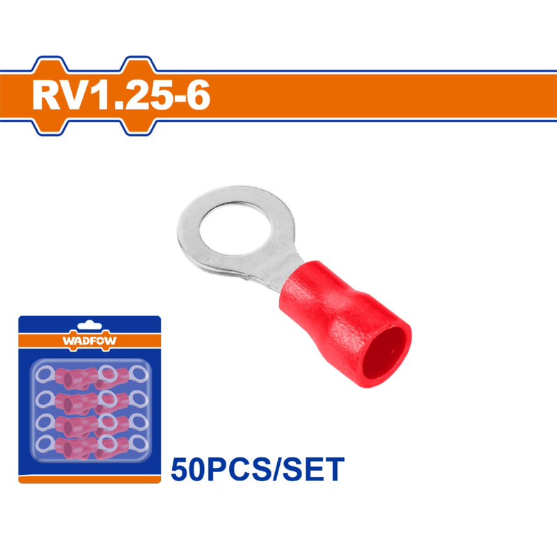 Terminales conectores para cables eléctricos RV1.25-6 Set 50 pzas Color Rojo Crimpado eléctrico.