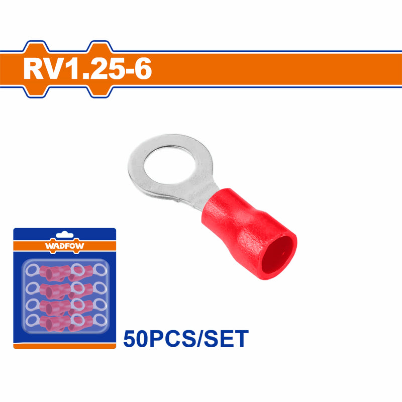 Terminales conectores para cables eléctricos RV1.25-6 Set 50 pzas Color Rojo Crimpado eléctrico.
