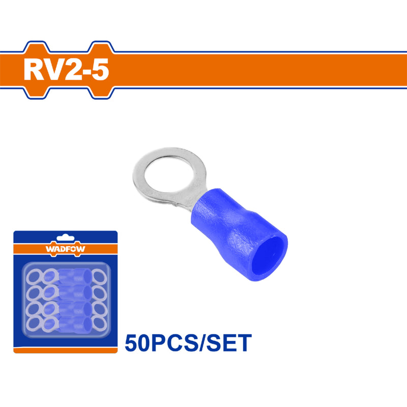 Terminales conectores para cables eléctricos RV2-5 Set 50 pzas Color Azul Crimpado eléctrico.