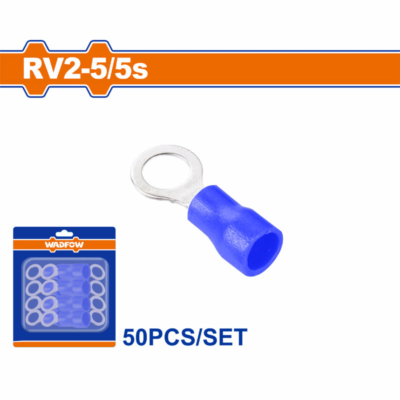 Terminales conectores para cables eléctricos RV2-5 Set 50 pzas Color Azul Crimpado eléctrico.