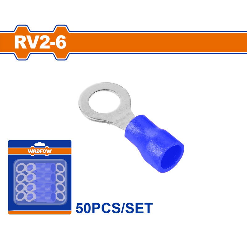 Terminales conectores para cables eléctricos RV2-6 Set 50 pzas Color Azul Crimpado eléctrico.