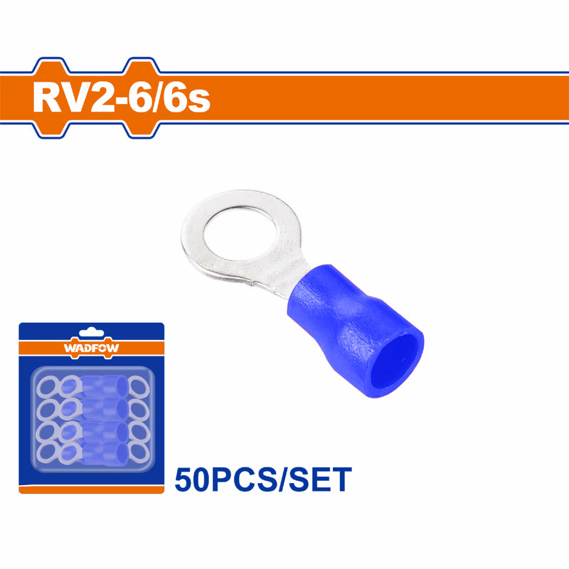 Terminales conectores para cables eléctricos RV2-6 Set 50 pzas Color Azul Crimpado eléctrico.